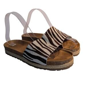 YOKONO Calf Hair‎ Leather Zebra Print Slide Sandals Made in Spain Women's 9